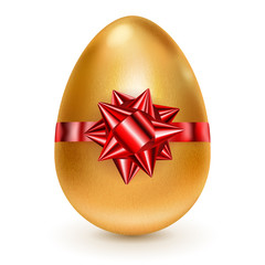 Golden Easter egg with red bow