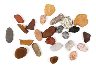 pile rocks isolated on white background and texture, top view
