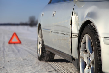 Car accident on winter road