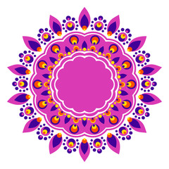 Fototapeta na wymiar Elegant circular ornament consists of simple shapes. Stylized ethnic motive. Mandala in purple and orange colors.