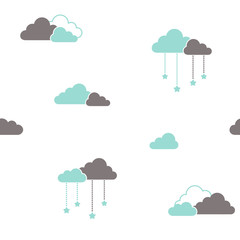 Seamless pattern with clouds and stars hanging
