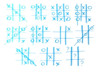 Set of tic-tac-toe drawn by marker.