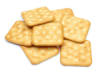 biscuits, salted crackers on white background
