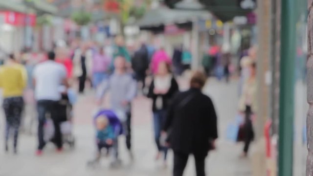 Large Anonymous Crowd Walking Busy Lichfield Town Centre Precinct Street