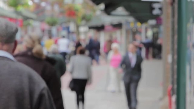 Large Anonymous Crowd Walking Busy Lichfield Town Centre Precinct Street