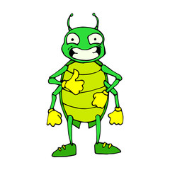 Color beetle in cartoon style. A sketch of the insect. Vector isolated image. The emotion of joy and happiness. Prints, posters, printed materials, videos, mobile apps, web sites and print projects.