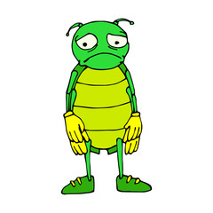 Color beetle in cartoon style. A sketch of the insect. Vector isolated image. The emotion of sadness, sorrow. Prints, posters, printed materials, videos, mobile apps, web sites and print projects.