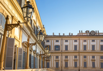 Fototapeta na wymiar Lamp post in front of Villa Reale of Monza, near Milan