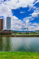 Naklejka premium Amazing city landscape and Ardagani lake with beautiful cloudy sky