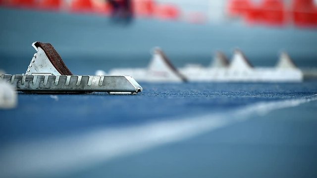 Detail with starting block in the track and field competition
