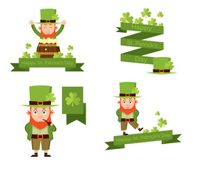 Banners with leprechaun for Patrick's day. Vector illustration