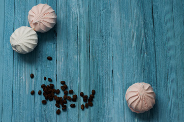 Cooked black coffee with sweet marshmallow