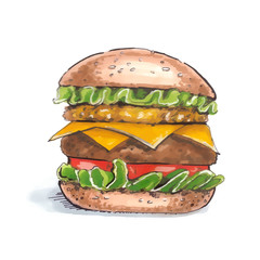 Big hamburger on white background