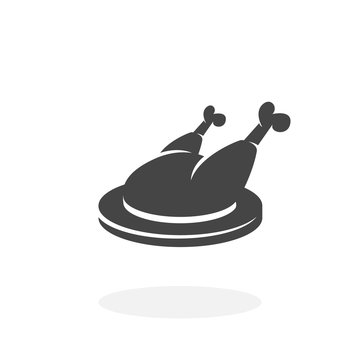 Chicken on a plate Icon. Vector logo on white background