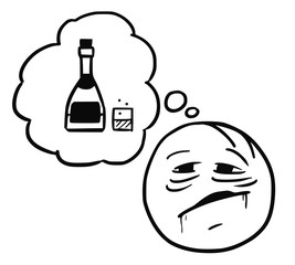Vector Stickman Cartoon of Thirsty Drinker Dreaming About Alcohol