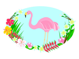 Flamingo and tropical flowers