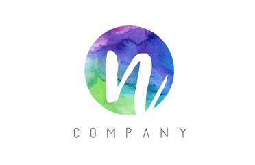 Fototapeta premium n Watercolor Letter Logo Design with Circular Brush Pattern