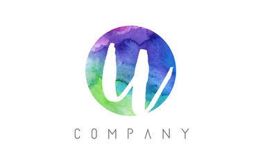 u Watercolor Letter Logo Design with Circular Brush Pattern