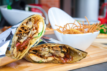 Chicken wrap with sauce and chicken