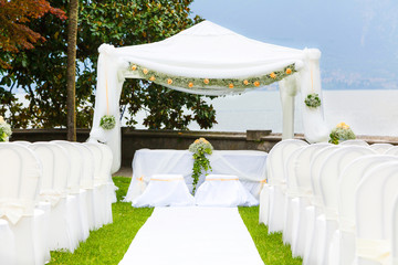 wedding set up outdoor in a beautiful garden