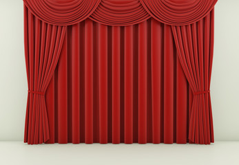 red curtain or drapes background. 3d render