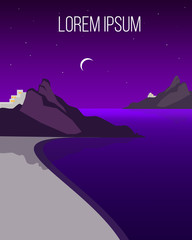 Flat Night Coast Landscape Template