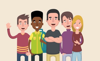 Characters of students on a light background.