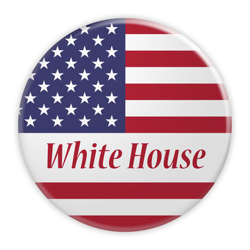 USA Politics News Concept Badge: White House Button With US Flag, 3d illustration on white background