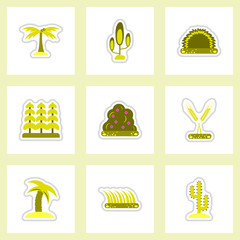 set of Labels with shadow flat vector icon plants