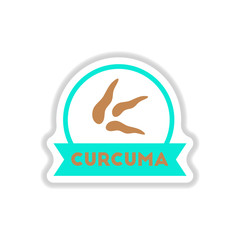 Label icon on design sticker collection kitchenware seasoning curcuma with ribbon