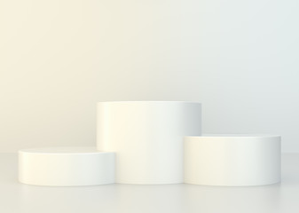 Empty white pedestal for winners and champion. 3d rendering