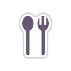 Label icon on design sticker collection spoon fork