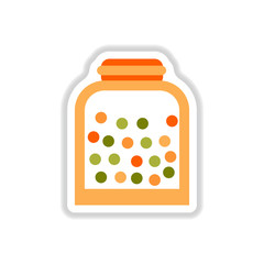 Label icon on design sticker collection candy in jar