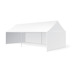 Promotional Advertising Outdoor Event Trade Show Pop-Up Tent Mobile Marquee. Mock Up, Template. Illustration Isolated On White Background. Product Advertising Vector