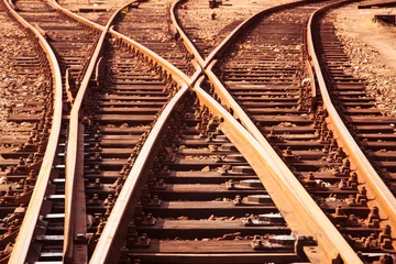 Foto op Plexiglas Treinspoor Cargo Railway tracks close up view