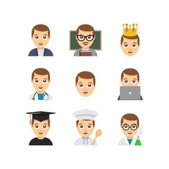 Flat emoticon style man icons