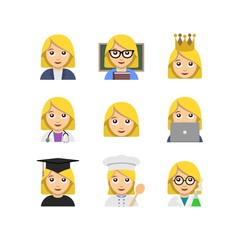 Flat emoticon style woman icons