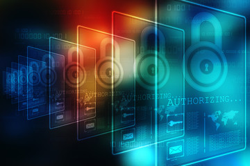 Obraz premium Security concept: Lock on digital screen, contrast, 3d render