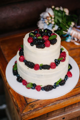 Delicious sweet cake, decorated with summer berries
