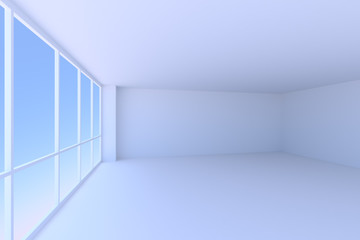 Fototapeta premium Empty blue business office room with large window
