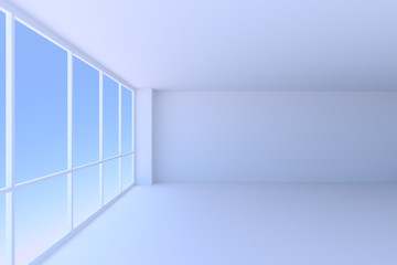 Large window of empty blue business office room