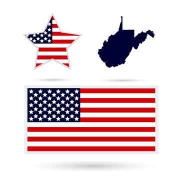Map of the U.S. state of West Virginia on a white background. American flag, star