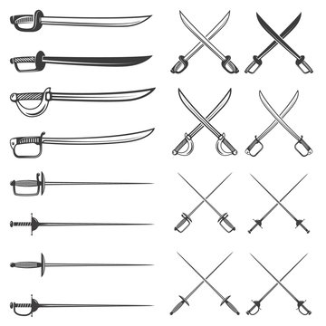 set of the swords isolated on white background. Design elements for logo, label, emblem, sign, brand mark. Vector illustration
