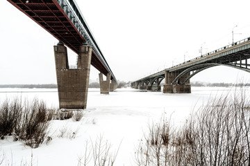 Novosibirsk, Russia. Famous bridges over river Ob