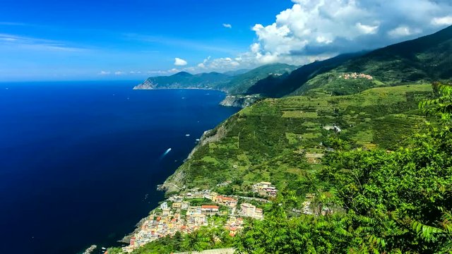 Italy. Cinque Terre (UNESCO World Heritage Site since 1997). Monastery of Montenero, viewpoint. Timelapse Ultra HD Video