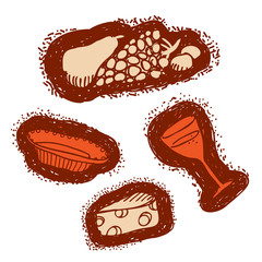 Vector illustration sketch food. A glass with drink, fruit, cheese, a plate.