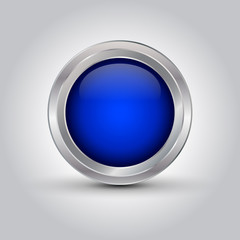blue shiny web button or background with shadow on grey gradient background, vector illustration