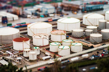 Landscape from bird view of industrial port. Barcelona, Spain