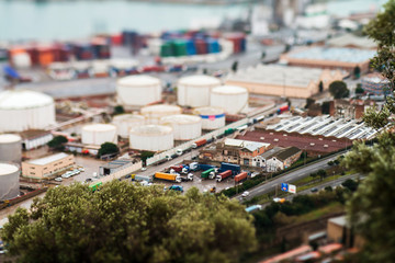 Landscape from bird view of industrial port. Barcelona, Spain