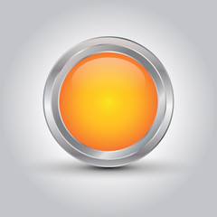 orange yellow shiny web button or background with shadow on grey gradient background, vector illustration